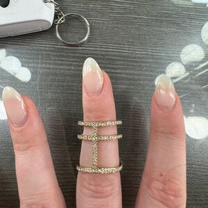 Gold Triple Band Ring with Crystals